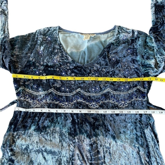 VTG 90s Y2K Papillon Los Angeles Crushed Velvet Embroidered Midi Dress Boho Med - Picture 10 of 12